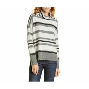 Nordstrom Signature 100% Cashmere Striped Cowl Neck Sweater M Gray Black‎ Soft